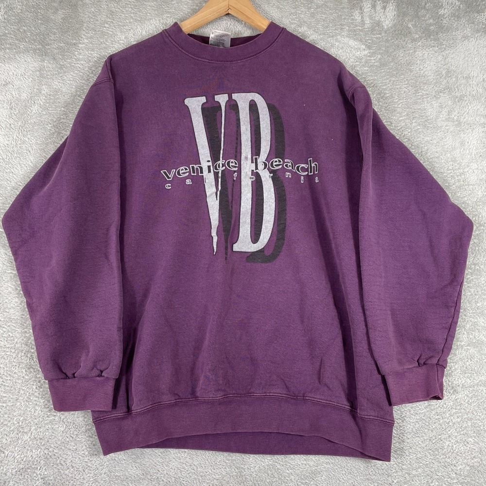 Vintage Venice Beach Sweatshirt Mens Large Purple Graphic Oneita Made in USA